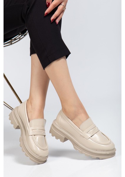 746-759 Bej Yanki Yüksek Tabanlı Loafer Ayakkabı