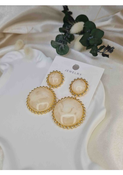 Gold Vintage Mermer Detay Sallantılı Küpe – Zarif Büyük Model modelleri