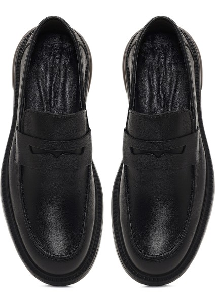 Erkek Siyah Kalın Tabanlı Deri Loafer 25WFD675618