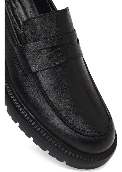Erkek Siyah Kalın Tabanlı Deri Loafer 25WFD675618