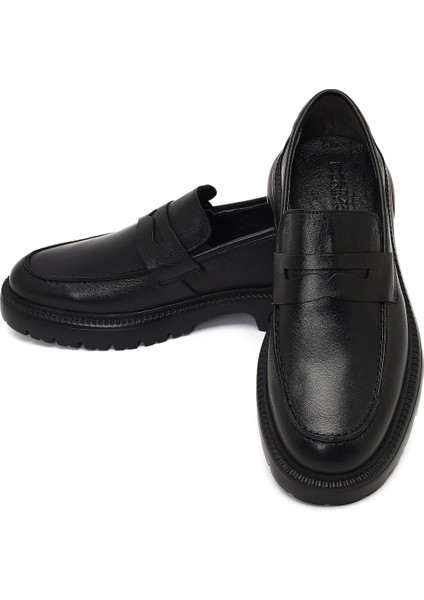 Erkek Siyah Kalın Tabanlı Deri Loafer 25WFD675618