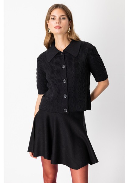 Kadın Kısa Kollu Örme Hırka 65917 Siyah