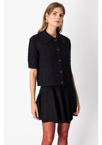Kadın Kısa Kollu Örme Hırka 65917 Siyah fiyatları