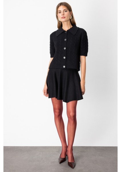 Kadın Kısa Kollu Örme Hırka 65917 Siyah modelleri