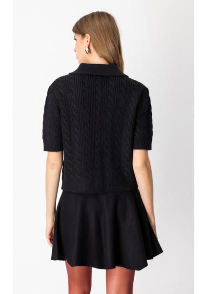 Kadın Kısa Kollu Örme Hırka 65917 Siyah fırsatları