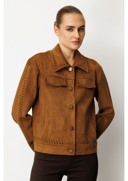 Kadın Çıtçıtlı Süet Mont 8015 Taba fiyatları