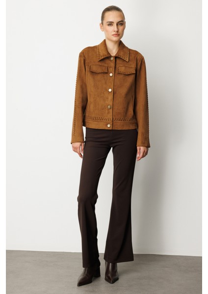 Kadın Çıtçıtlı Süet Mont 8015 Taba modelleri