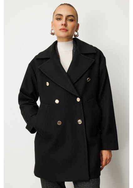 Kadın Kruvaze Yaka Yan Cepli Kaban 6093 Siyah fiyatları