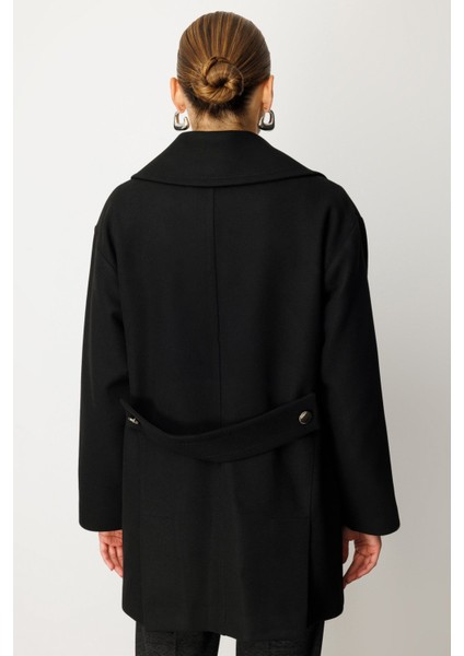 Kadın Kruvaze Yaka Yan Cepli Kaban 6093 Siyah fırsatları