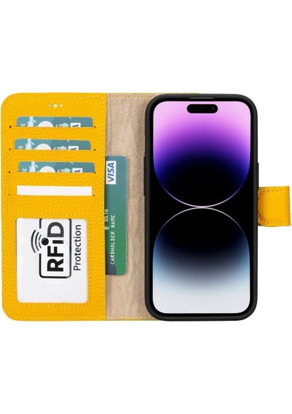 Apple iPhone 15 Uyumlu Deri Cüzdanlı Kılıf Mwwn FL12 Sarı fiyatları