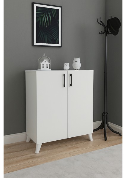 4 Raflı 2 Kapaklı Ayakkabılık Çok Amaçlı Dolap Monexa