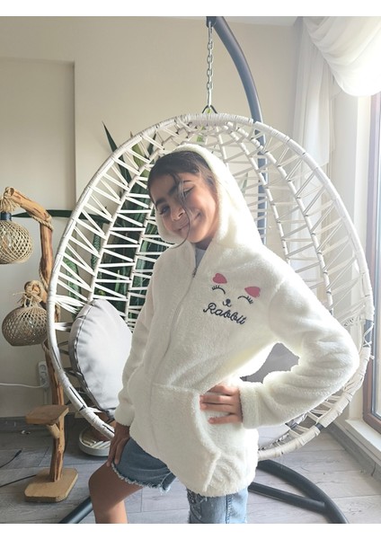 kız Çocuk Peluş Polar Hırka Kapşonlu Fermuarlı Cepli Pembe Beyaz Siyah Mor Gül Kurusu fiyatları