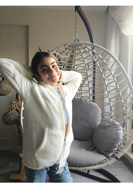 kız Çocuk Peluş Polar Hırka Kapşonlu Fermuarlı Cepli Pembe Beyaz Siyah Mor Gül Kurusu modelleri