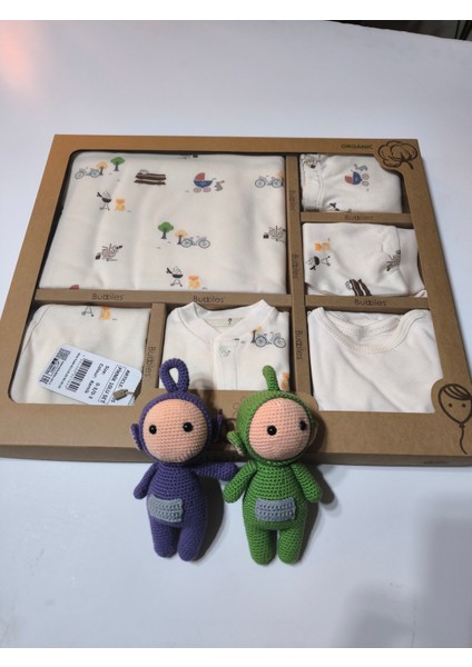 Kız-Erkek Yeni Doğan Hastane Çıkışı % 100 Organik Pamuk Kutulu 10'lu Full Takım Bisikletli