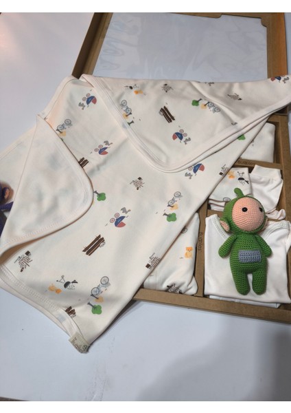 Kız-Erkek Yeni Doğan Hastane Çıkışı % 100 Organik Pamuk Kutulu 10'lu Full Takım Bisikletli