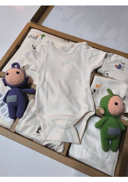 Kız-Erkek Yeni Doğan Hastane Çıkışı % 100 Organik Pamuk Kutulu 10'lu Full Takım Bisikletli