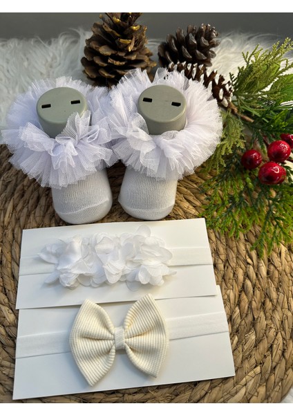 3'lü Bebek Tütü Çorap ve Bandana Seti