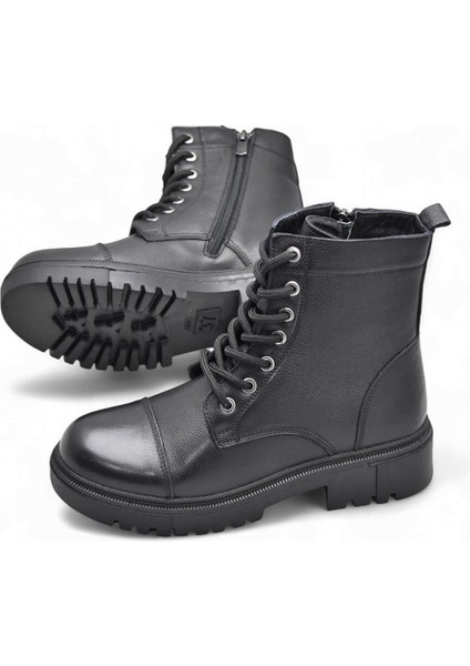 19832 Tam Ortopedik Siyah Hakiki Deri Kadın Bot Bağcıklı Fermuarlı Kışlık Deri Kadın Bot modelleri