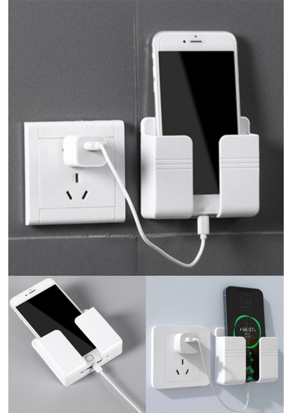 Telefon ve Kumanda Standı Duvara Monte Telefon Tutacağı Kumanda Tutacağı Beyaz Plastik