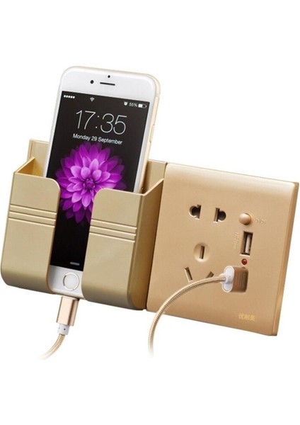 Telefon ve Kumanda Standı Duvara Monte Telefon Tutacağı Kumanda Tutacağı Beyaz Plastik