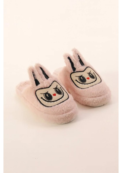Pofuduk Sessiz Taban Figürlü Ev Terliği Tüylü Terlik