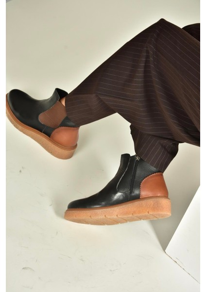 V555115103 Siyah Hakiki Deri Kalın Tabanlı Kadın Bot fırsatları