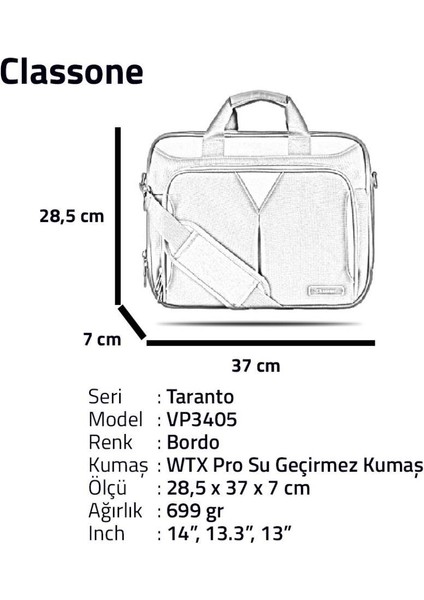 Taranto VP3405 14"su Geçirmez Kumaş , Laptop Çanta indirimleri