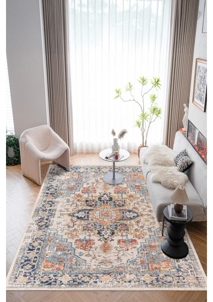 Yeni Desen Yıkanabilir Kaymaz Tabanlı Bohem Tarz Dijital Baskı Salon Halısı, Yumuşak Dokulu Lüks Halı Modeli ve 40 x 60 Mavi Renk Dikdörtgen Halı