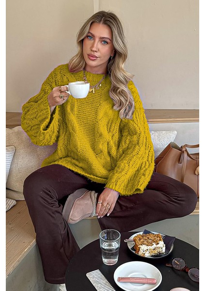 Yeşil Bisiklet Yaka Örgü Desen Kadın Triko Kazak MG2601 modelleri