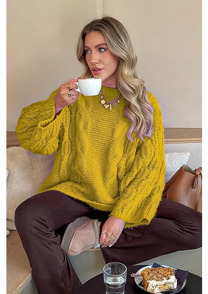 Yeşil Bisiklet Yaka Örgü Desen Kadın Triko Kazak MG2601 fırsatları