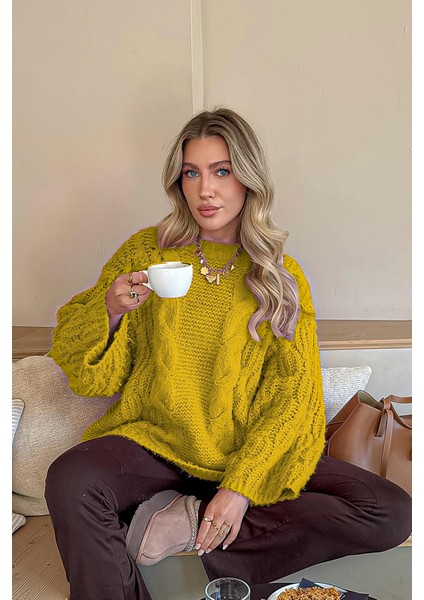 Yeşil Bisiklet Yaka Örgü Desen Kadın Triko Kazak MG2601 indirimleri