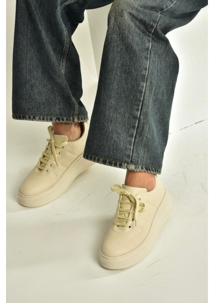 T274148309 Bej Kalın Tabanlı Bağcıklı Spor Ayakkabı Sneakers fiyatları