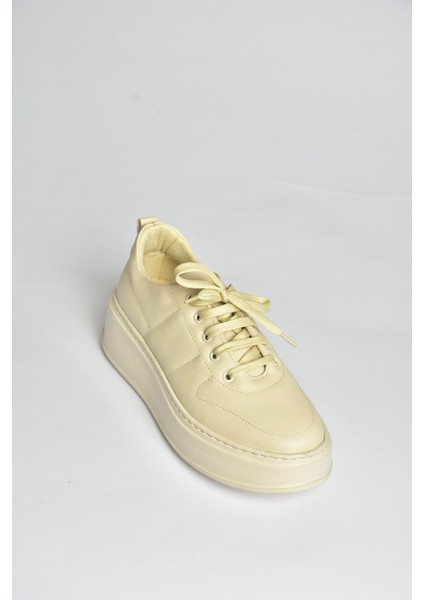 T274148309 Bej Kalın Tabanlı Bağcıklı Spor Ayakkabı Sneakers