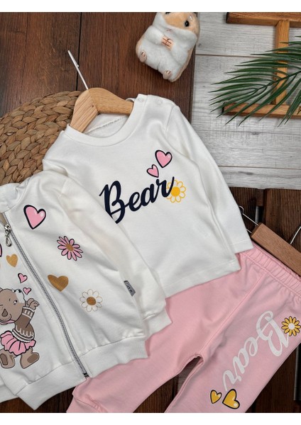 Pamuklu Hırkalı Fermuar Detaylı 3lu Kız Bebek Takım fiyatları
