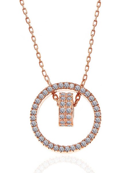 Gümüş Rose İç İçe Geçmiş Halka Kadın Kolye