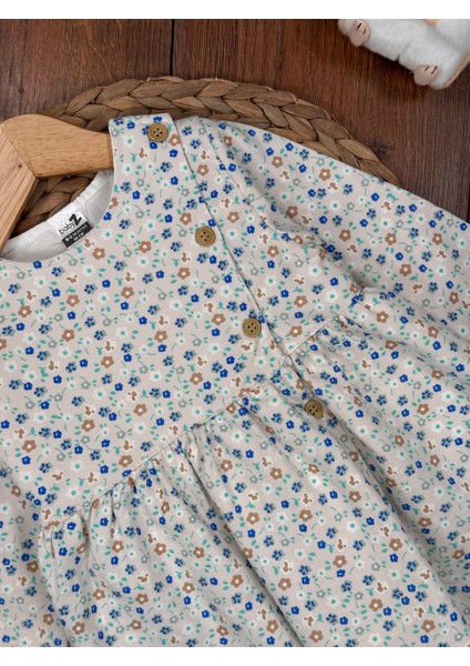 Pamuklu Çiçek Desenli Düğmeli Uzun Kollu Elbise Kız Bebek fiyatları