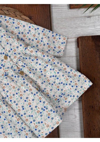 Pamuklu Çiçek Desenli Düğmeli Uzun Kollu Elbise Kız Bebek modelleri