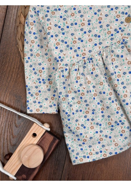 Pamuklu Çiçek Desenli Düğmeli Uzun Kollu Elbise Kız Bebek fırsatları