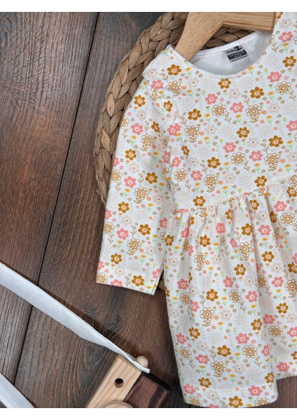 Pamuklu Çiçek Desenli Uzun Kollu Kız Bebek Elbisesi fırsatları