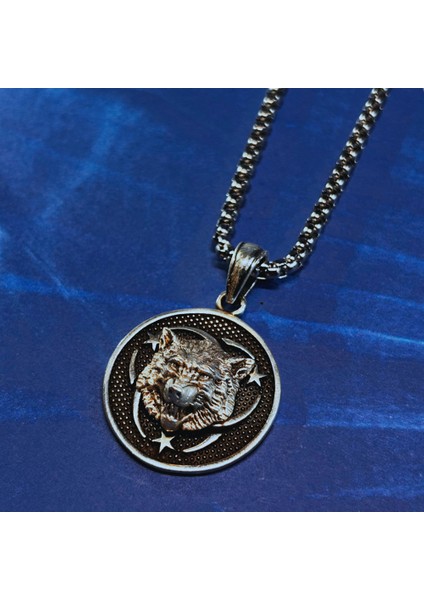 Kurt Figürlü Ay Yıldız El Işçiliği 925 Ayar Gümüş Erkek Kolye fiyatları