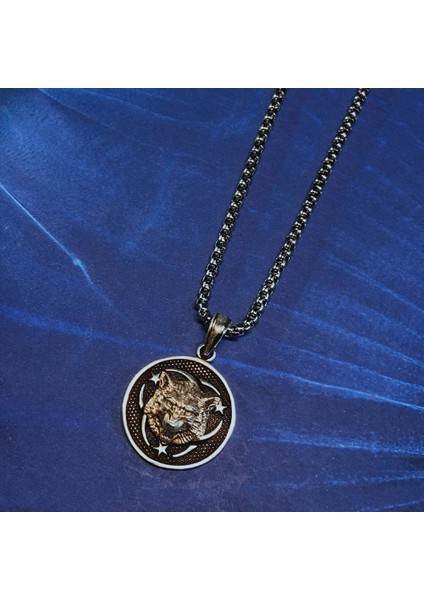 Kurt Figürlü Ay Yıldız El Işçiliği 925 Ayar Gümüş Erkek Kolye modelleri