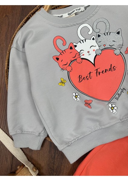 Pamuklu Mevsimlik Kedicik Detaylı 2li Kız Bebek Takım modelleri