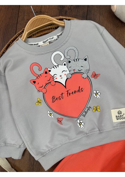 Pamuklu Mevsimlik Kedicik Detaylı 2li Kız Bebek Takım fırsatları