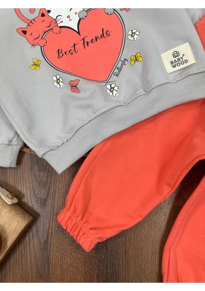 Pamuklu Mevsimlik Kedicik Detaylı 2li Kız Bebek Takım indirimleri