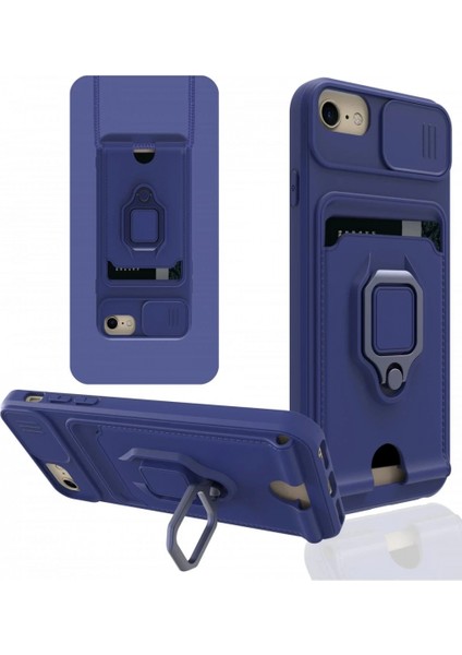 iPhone 6 Kılıf Zuma Kartvizitli Yüzüklü Silikon - Lacivert (K95)