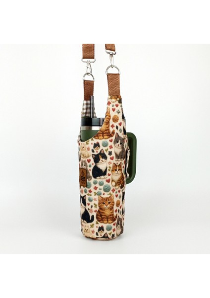 El Yapımı 3D Kedi Desenli Matara Termos Kılıfı Kulplu Model Quencher Pipetli 1,18 modelleri