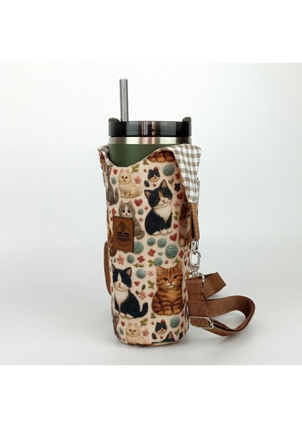 El Yapımı 3D Kedi Desenli Matara Termos Kılıfı Kulplu Model Quencher Pipetli 1,18 indirimleri