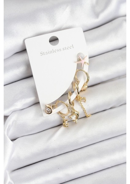 Pirinç Gold Renk Set Küpe