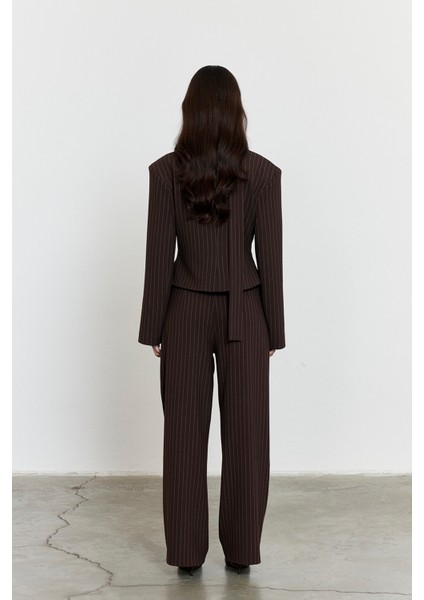 Çizgili Yüksek Bel Palazzo Pantolon Acı Kahve fırsatları