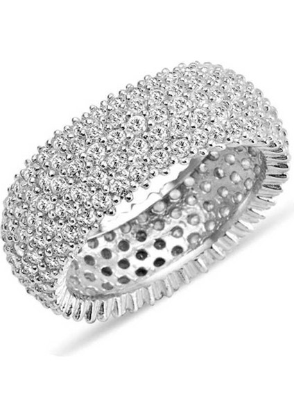 Gümüş 5 Sıra Beyaz Tamtur Bayan Alyans Yüzük - 13